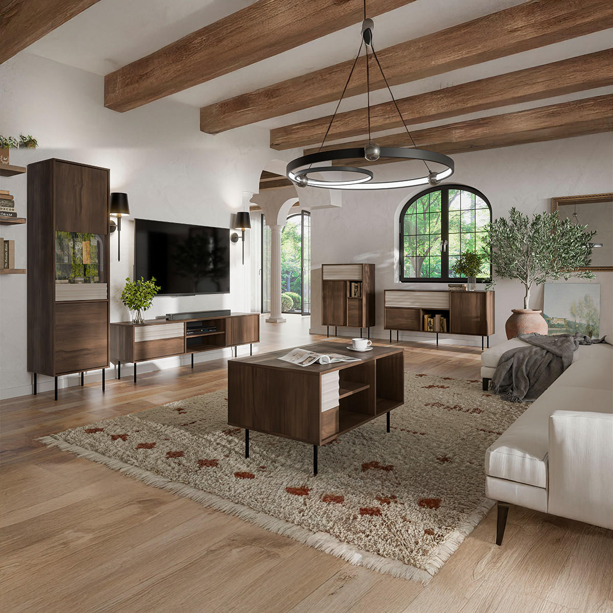 SIDEBOARD Astra Dunkles Holz und Kaschmir - Beige, Holzwerkstoff (76.6/120/40cm) - Petits-meubles