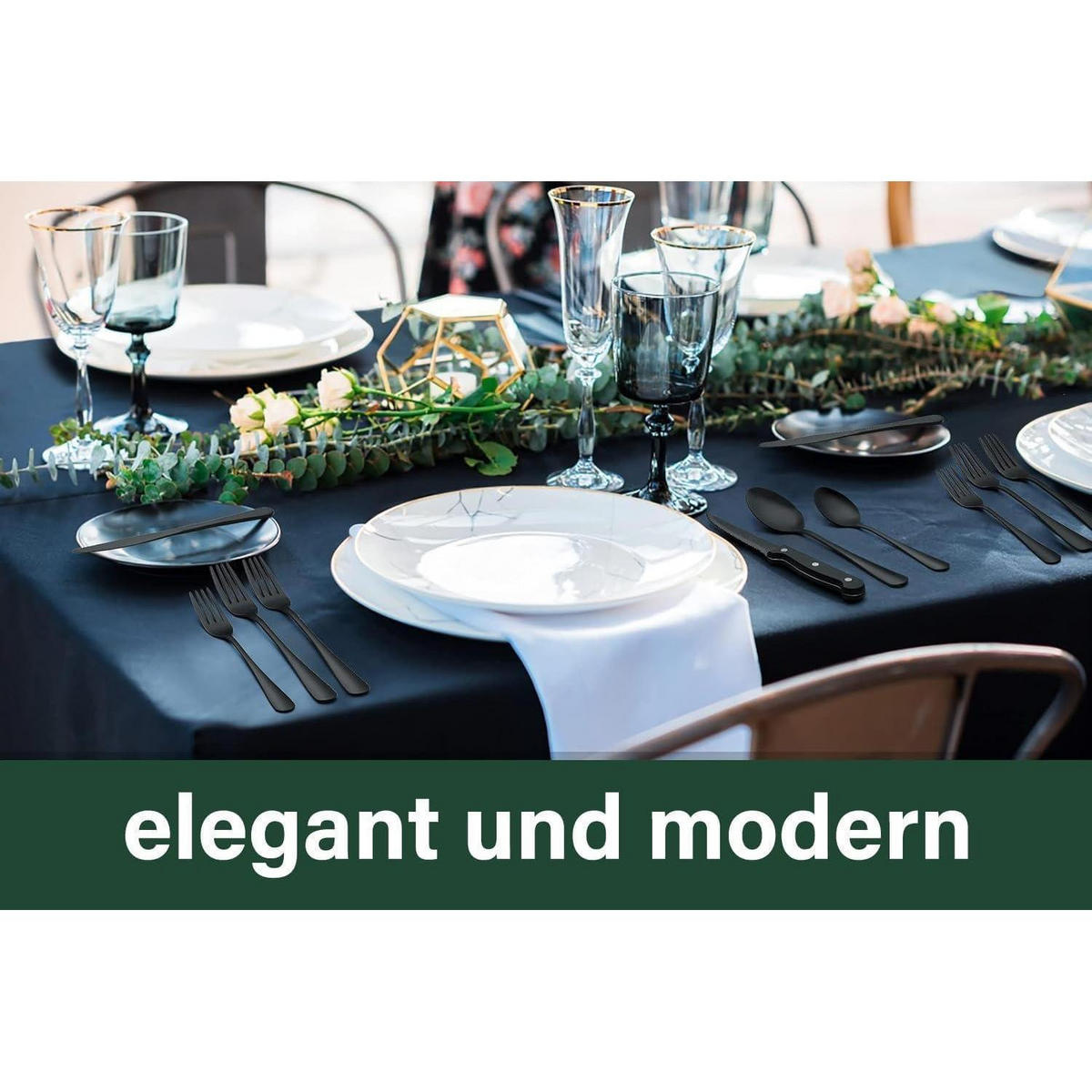 BESTECKSET 36-teilig Schwarz Edelstahl - Schwarz, Metall