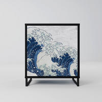 SIDEBOARD THE GREAT WAVE AT KANAGAWA, Schwarz, 57,5x42x67,5 cm, Schwarze Metall-Rahmenfüße - Multicolor/Schwarz, Holzwerkstoff/Metall (57.5/67.5/42cm) - SpaceRebels