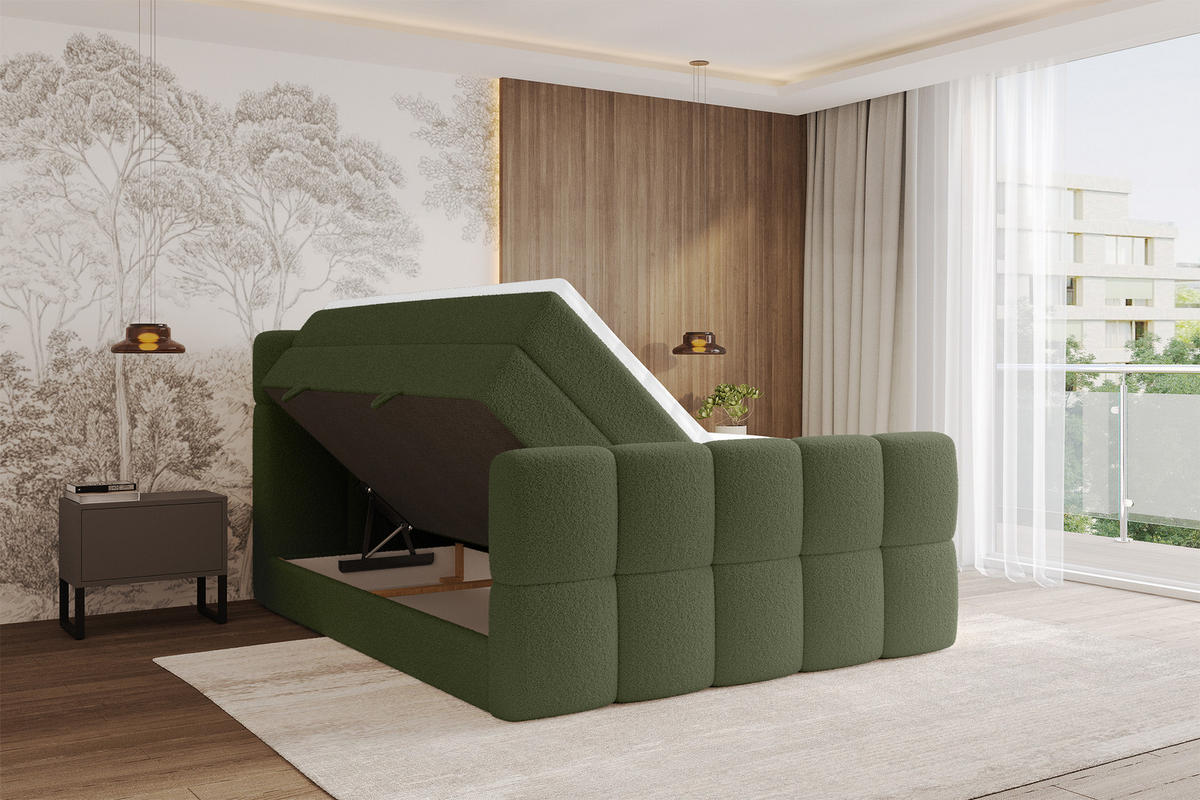 BOXBETT mit Matratze H3/H4 - FAMA-Z KING - 160x200 cm Grün Quelle - Grün, Holzwerkstoff (160/200cm) - ALTDECOR