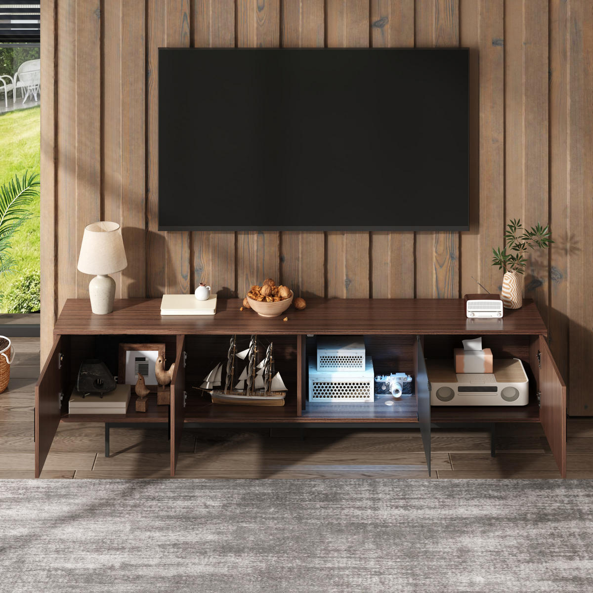 TV-ELEMENT mit LED-Lichtleiste ca. 200 x 35 x 53 cm Schwarz/Walnussbraun - Schwarz, Holzwerkstoff (35/53/200cm) - Beauniv