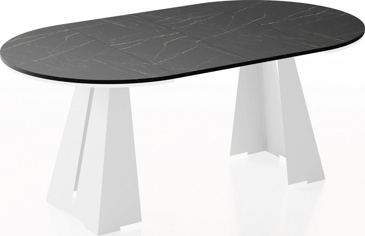 ESSTISCH Kova runder ausziehbarer, Marmor Schwarz 120-200/120/76 cm - Anthrazit/Weiß, Holzwerkstoff/Metall (120/120/76cm) - WFL GROUP