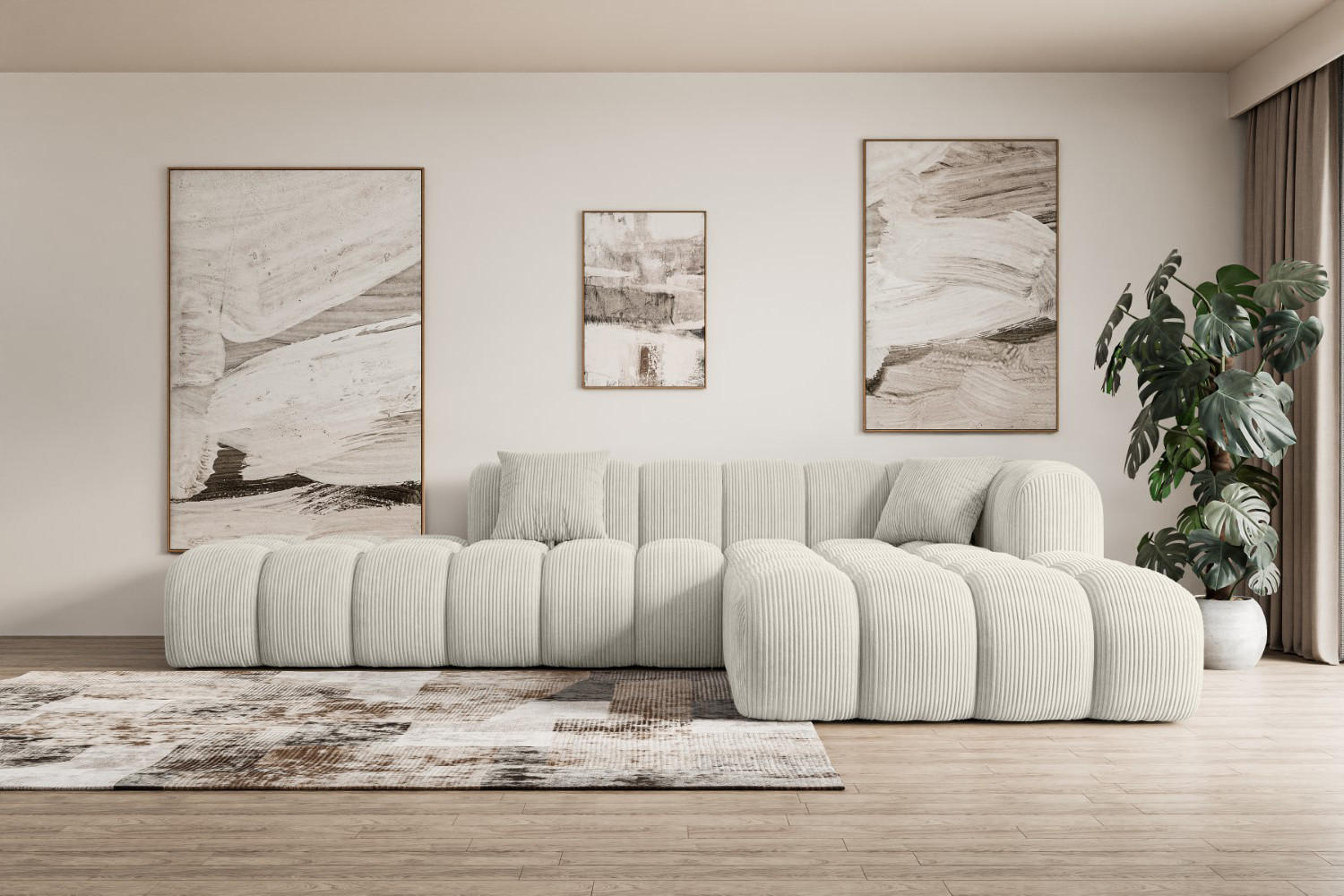 ECKSOFA Ottomane Rechts OLEA-L2 - 289x176x71 cm Hellgrau Cord - Hellgrau/Schwarz, Holzwerkstoff/Kunststoff (289/176cm) - ALTDECOR