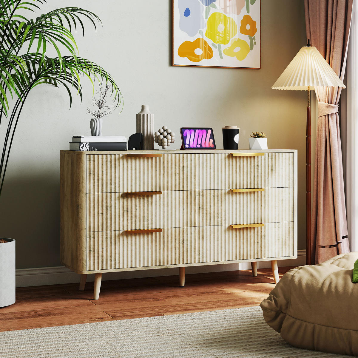 KOMOODE DE-12884 6 Schubladen, skandinavisch Eiche - Eichefarben, Holzwerkstoff (120/76/40cm) - ComfortXL