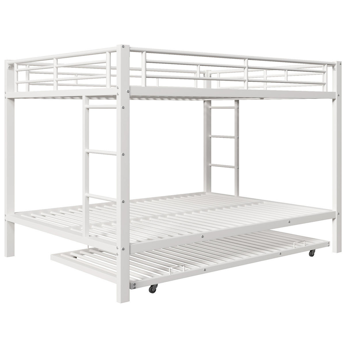 ETAGENBETT 140/200 cm mit Ausziehbett, hohem Geländer und Metallrahmen, Weiß - Weiß, Metall (140/200cm) - Redom