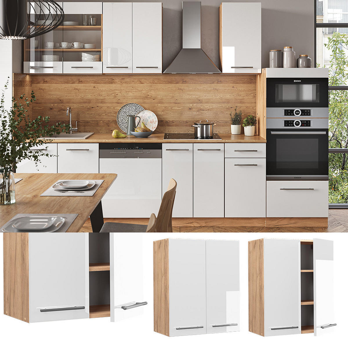 HÄNGESCHRANK Fame-Line Weiß Hochglanz 60 cm - Honigeiche/Weiß Hochglanz, Holzwerkstoff (60/72/34.1cm) - Vicco