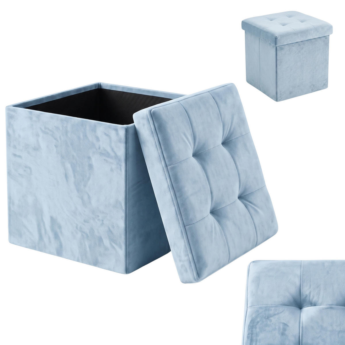 SAMTPOUF mit Stauraum 38/38/38 cm - Blau, Textil (38/38/38cm) - SCENA LIVING