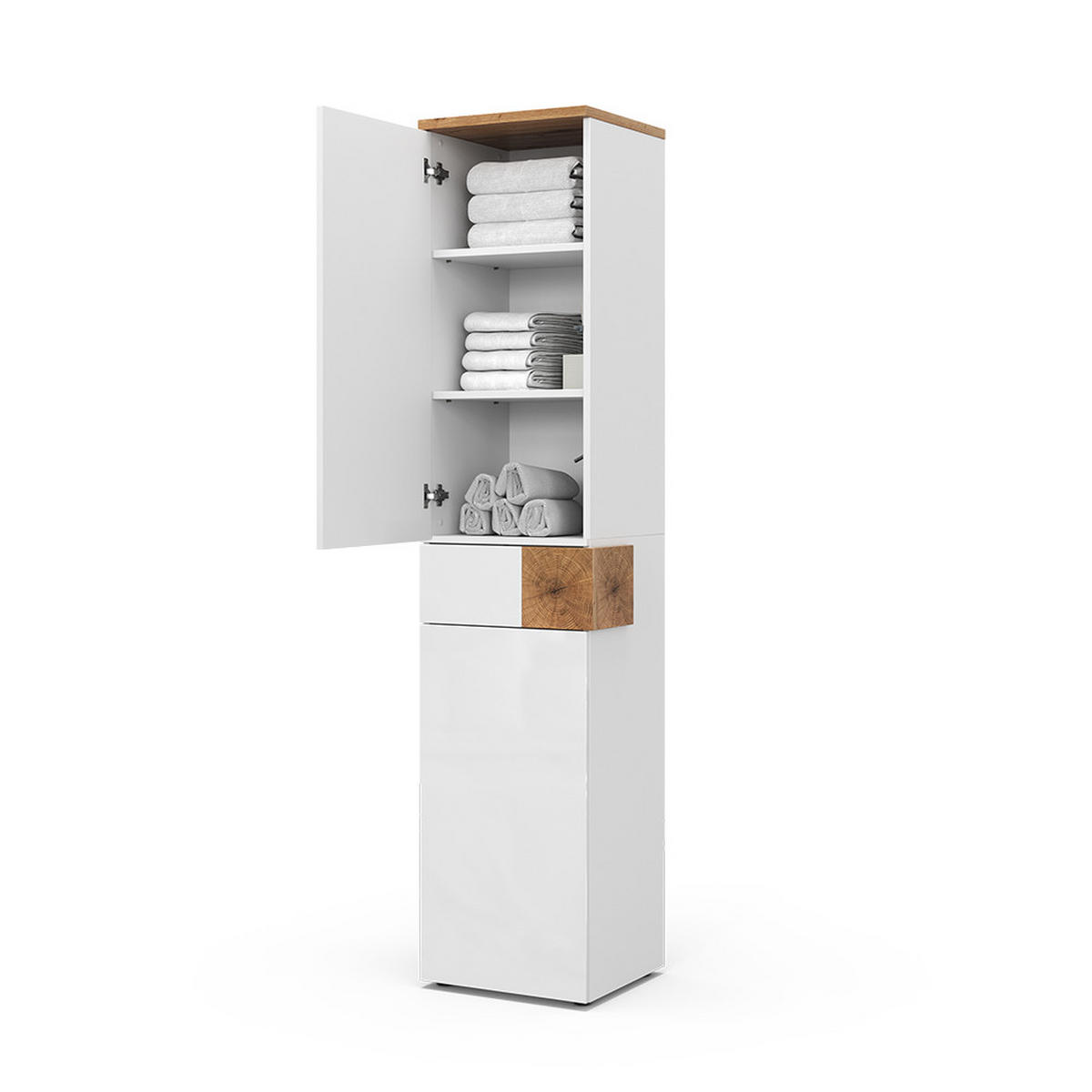 BADSCHRANK Eden Weiß 40 x 184.2 cm mit 2 Türen und Schublade - Weiß Hochglanz, Holzwerkstoff (40/184.2/37cm) - Vicco