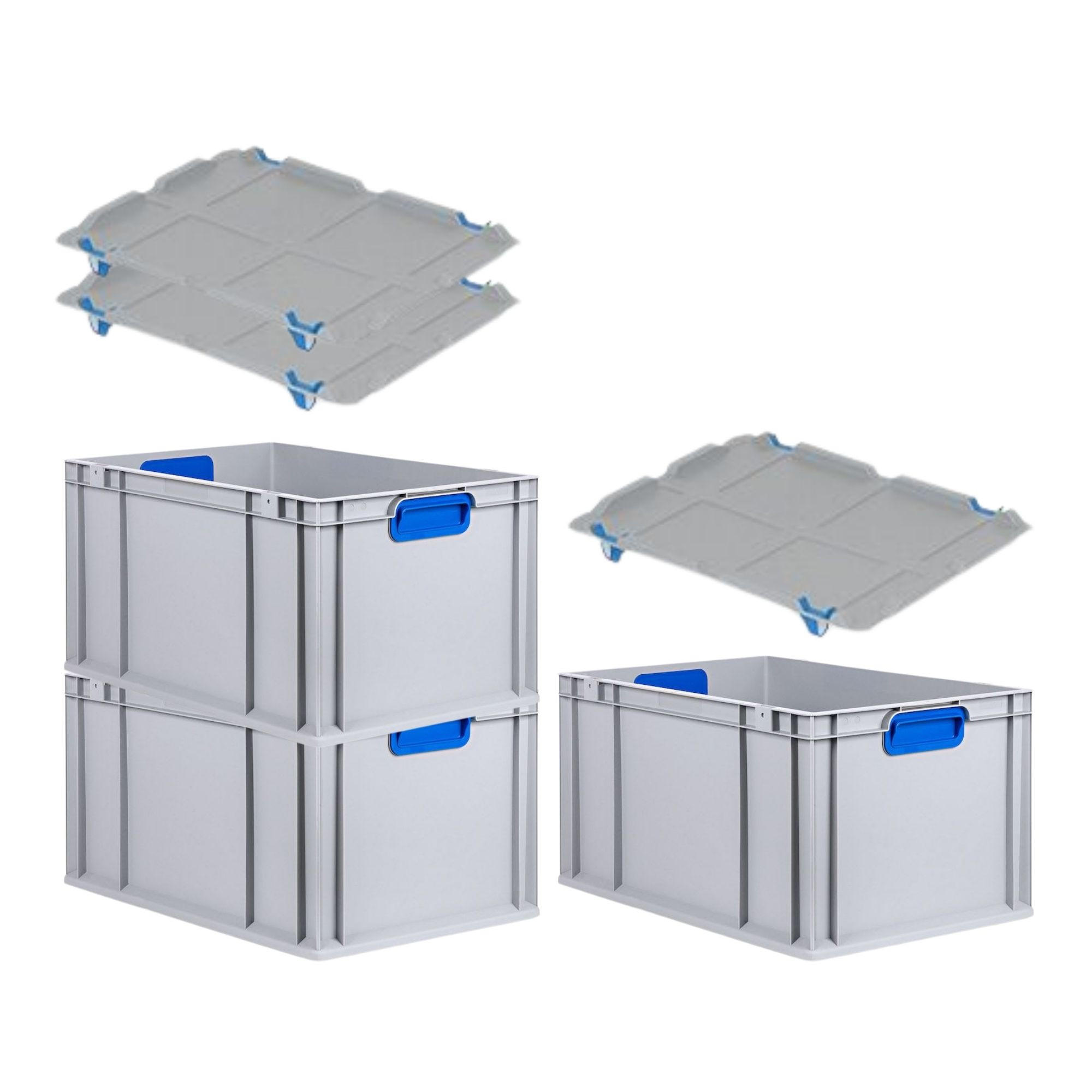 EUROBOX 3x Nextgen Color Mit Auflagedeckel 32x40x60cm Griffe Blau Geschlossen - Blau, Kunststoff (40/32/60cm) - PROREGAL