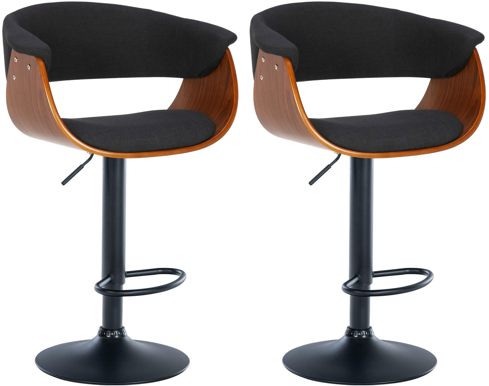 BARHOCKER 2er Set Stoff walnuss/schwarz - Walnussfarben/Schwarz, Textil/Metall (60/90/51cm) - CLP