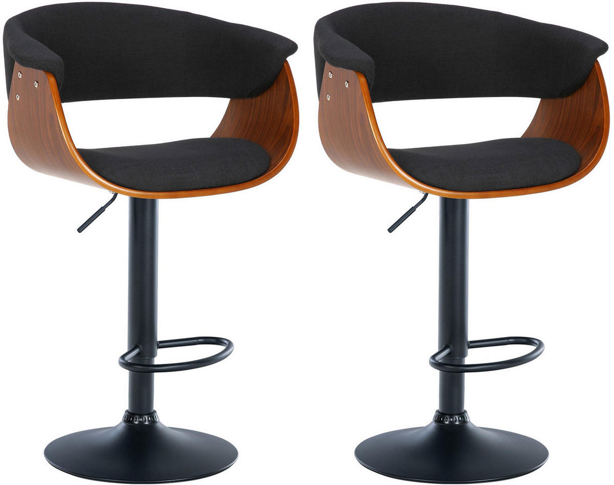 BARHOCKER 2er Set Stoff walnuss/schwarz - Walnussfarben/Schwarz, Textil/Metall (60/90/51cm) - CLP