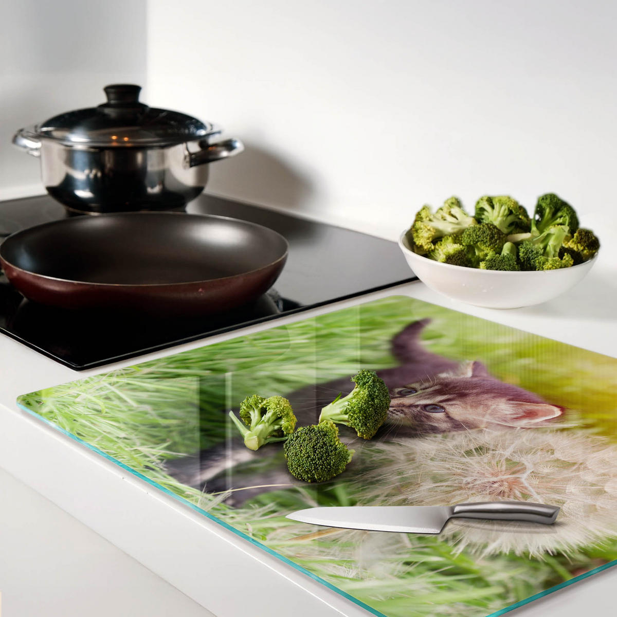 GLASPLATTE 60x52 cm Löwenzahnkätzchen - Grau, Glas (60/0.4/52cm) - TULUP