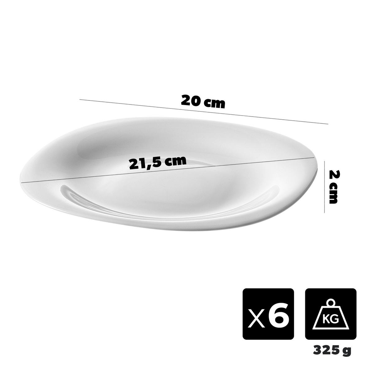 KADAX 6x Dessertteller 21cm weiße Teller Kuchenteller Set - Weiß, Glas (21.5/1.7/20.2cm) - KADAX