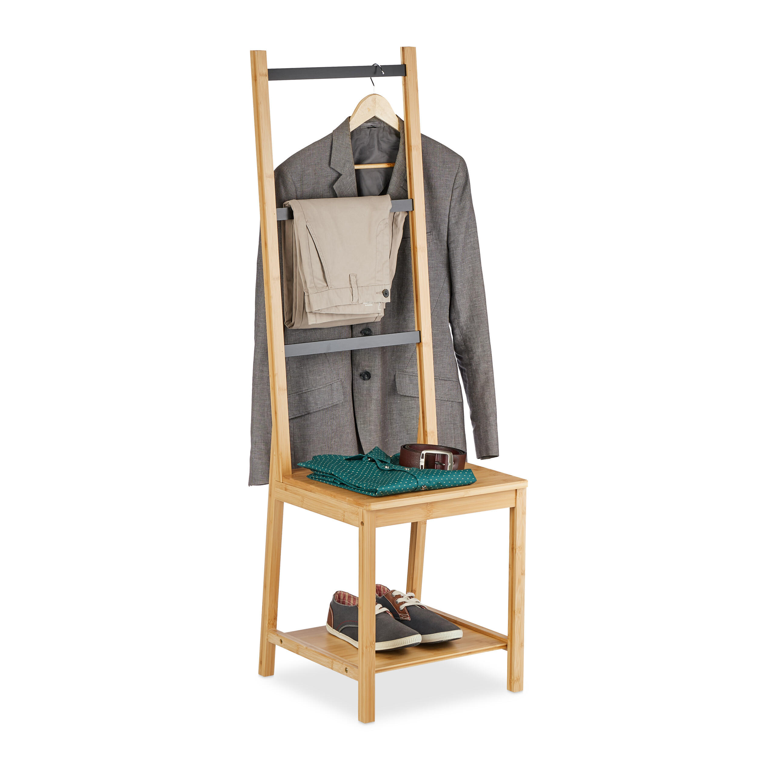 HERRENDIENER - Hellbraun, Holz (40/133/42cm) - Relaxdays