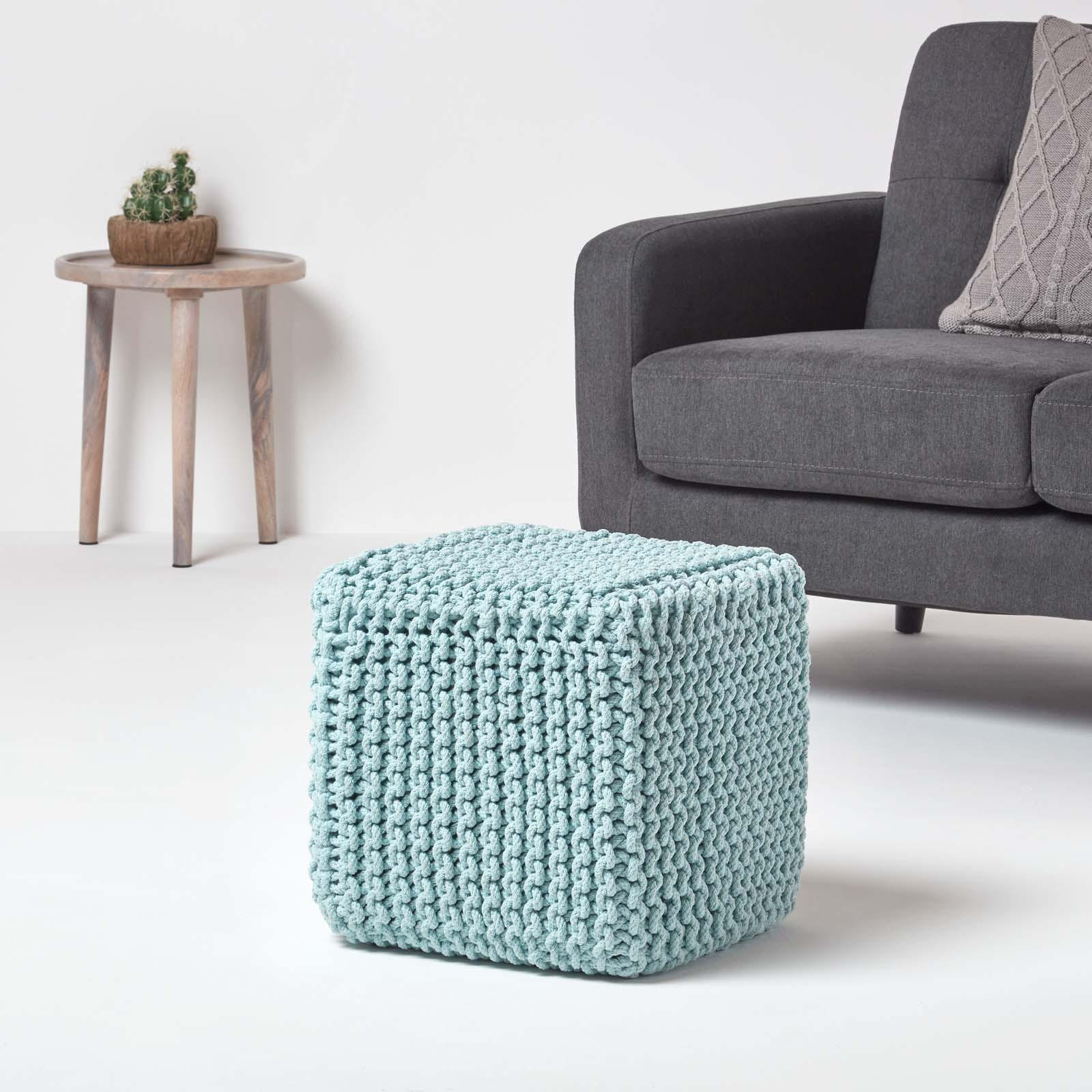 STRICK-POUF pastellblau, Sitzwürfel 35/35/35 cm - Hellblau, Textil (35/35/35cm) - Homescapes