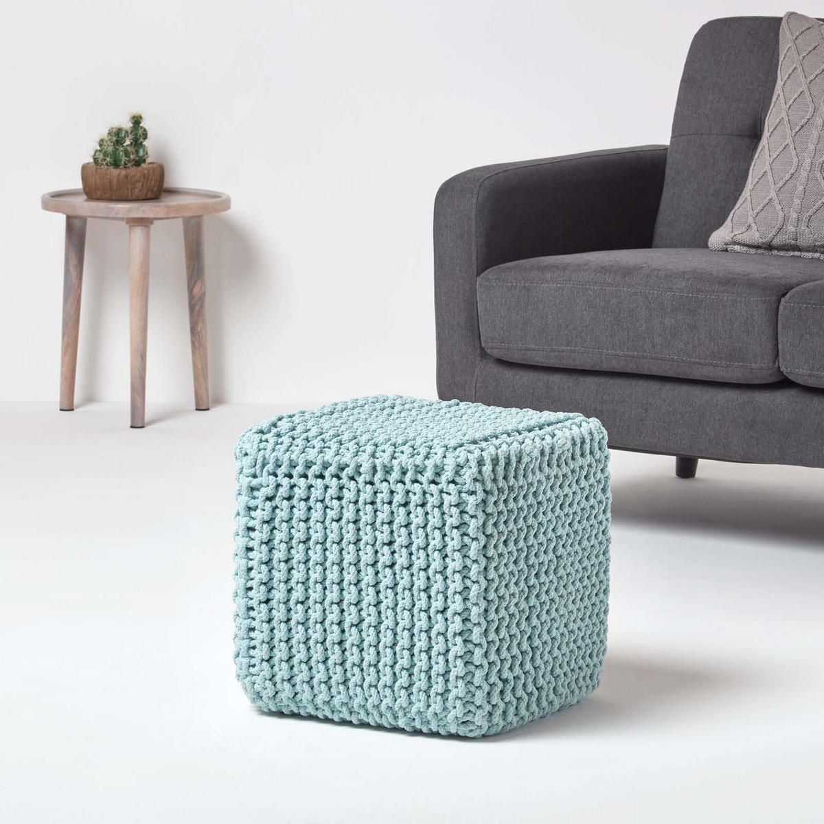 STRICK-POUF pastellblau, Sitzwürfel 35/35/35 cm - Hellblau, Textil (35/35/35cm) - Homescapes