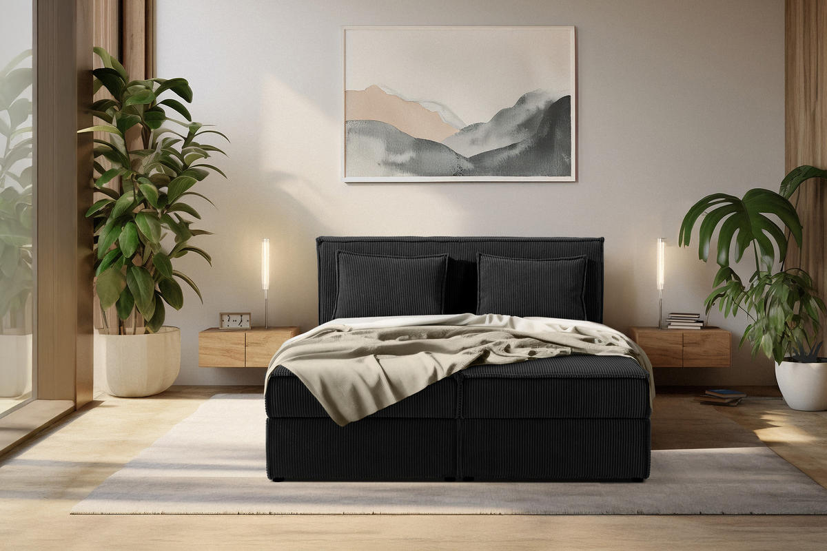BOXSPRINGBETT ROTI mit Stauraum, schwarz - Schwarz, Holz/Holzwerkstoff (140/200cm) - KONSIMO®