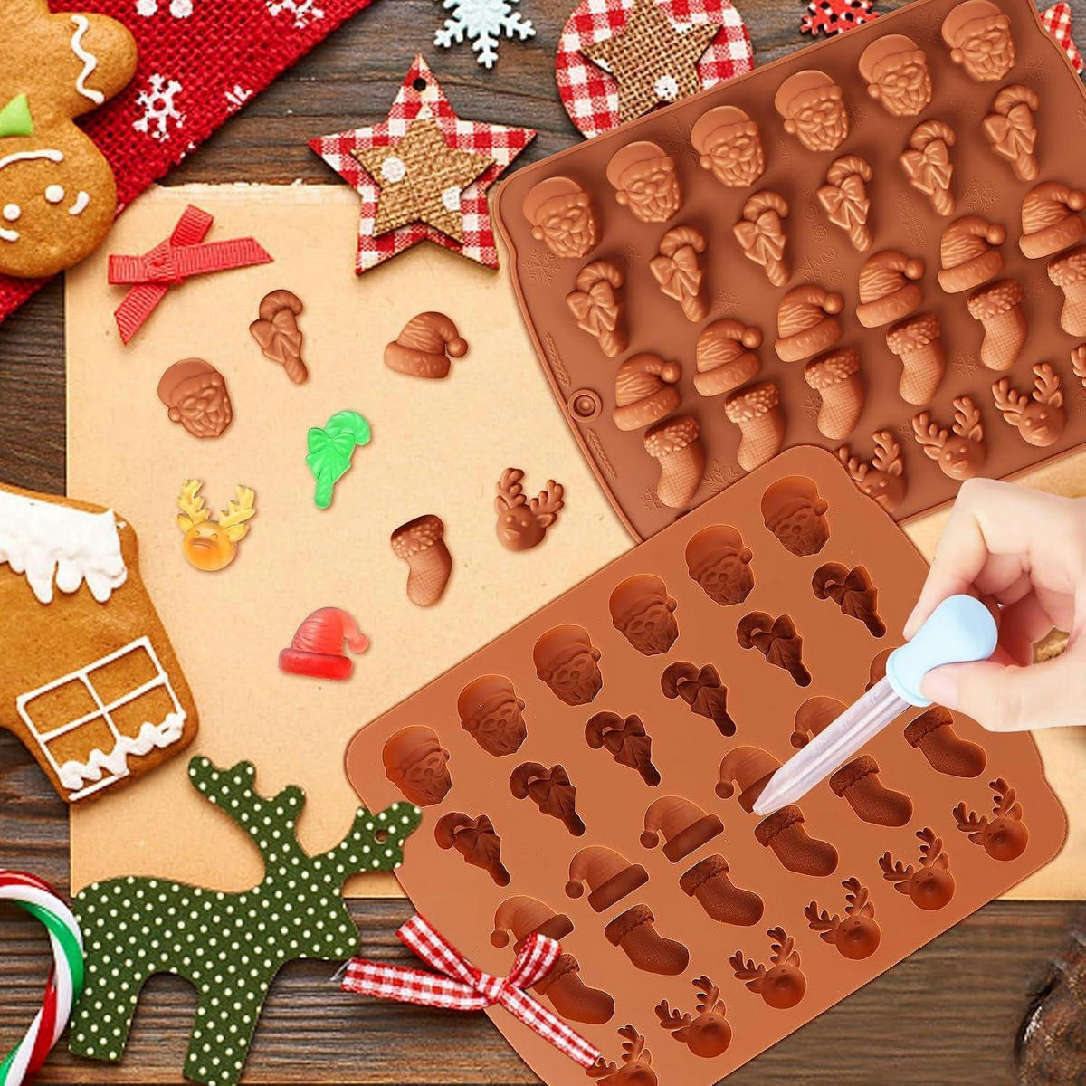 SCHOKOLADENFORMEN 2-teiliges Set Silikon Weihnachten 30 Hohlräume - Braun, Kunststoff