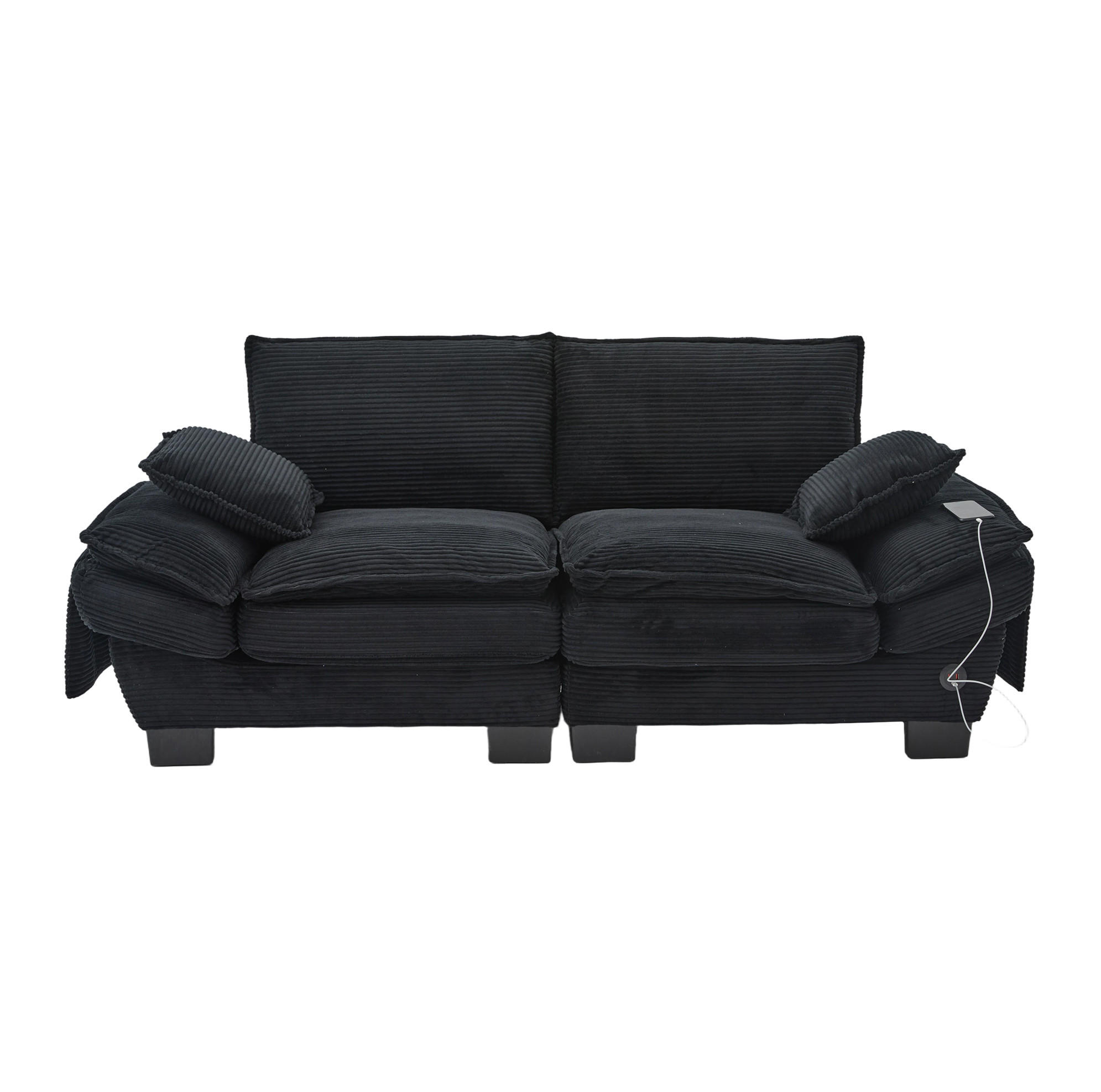 SOFA mit USB-C-Anschluss 2-Sitzer 190 x 73 x 84 cm Corduroy Schwarz - Schwarz, Kunststoff (73/84/190cm) - Meubliv
