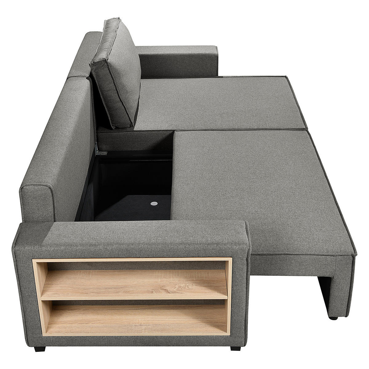 ECKSOFA mit Schlaffunktion - Flachgewebe - Dunkelgrau/Schwarz, Kunststoff/Textil (284/155cm) - home24