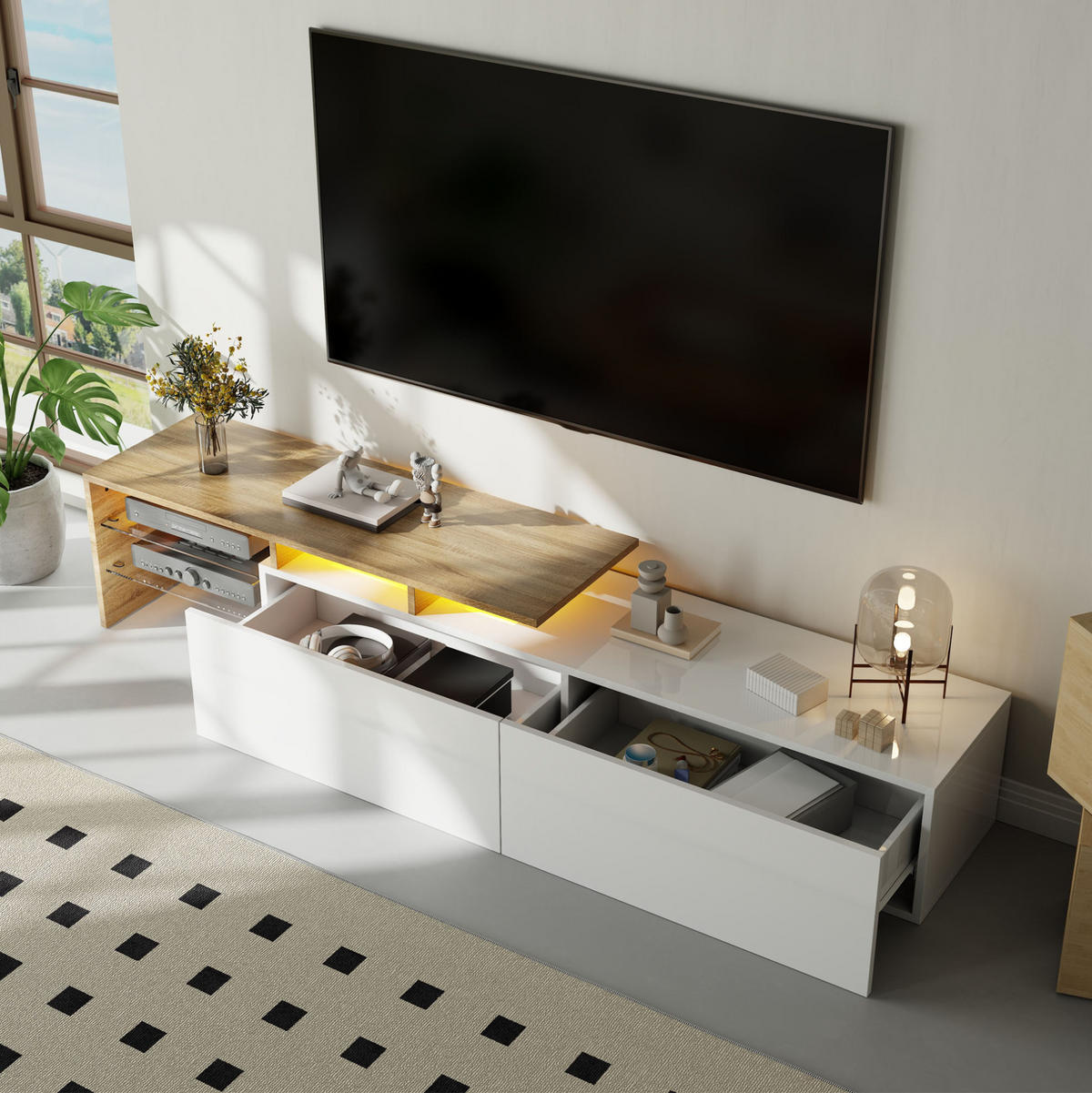 TV-ELEMENT mit LED 170 x 33 x 33,5 cm Weiß Holzoptik - Weiß, Holzwerkstoff (33/33.5/170cm) - Beauniv