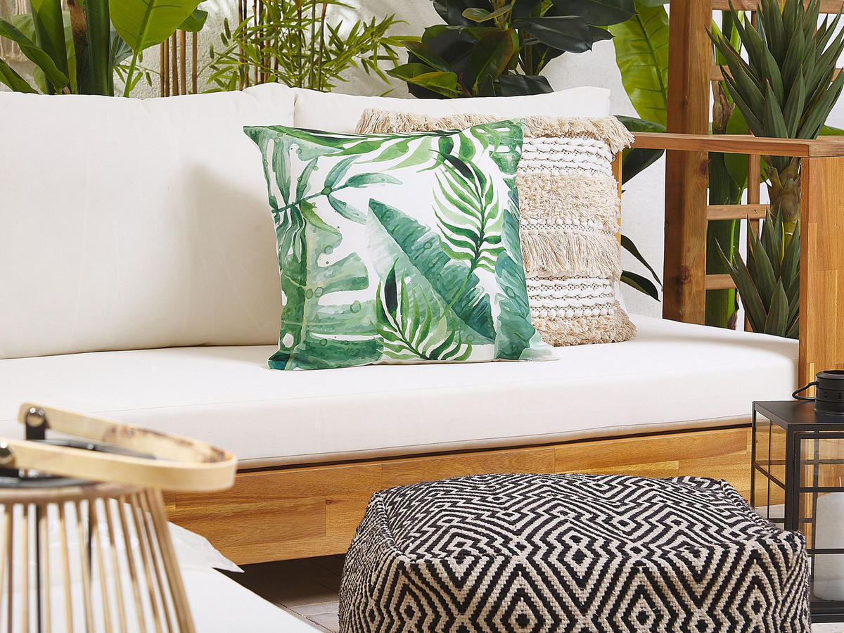 GARTENKISSEN 2er-Set Blättermotiv grün 45/45 cm Pavelli - Grün, Textil (45/45cm) - Beliani