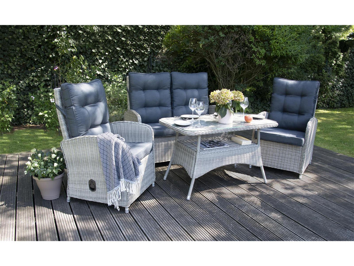 GARTEN SITZGRUPPE Monte Carlo Grau Polyrattan für 4 Personen - Grau, Kunststoff