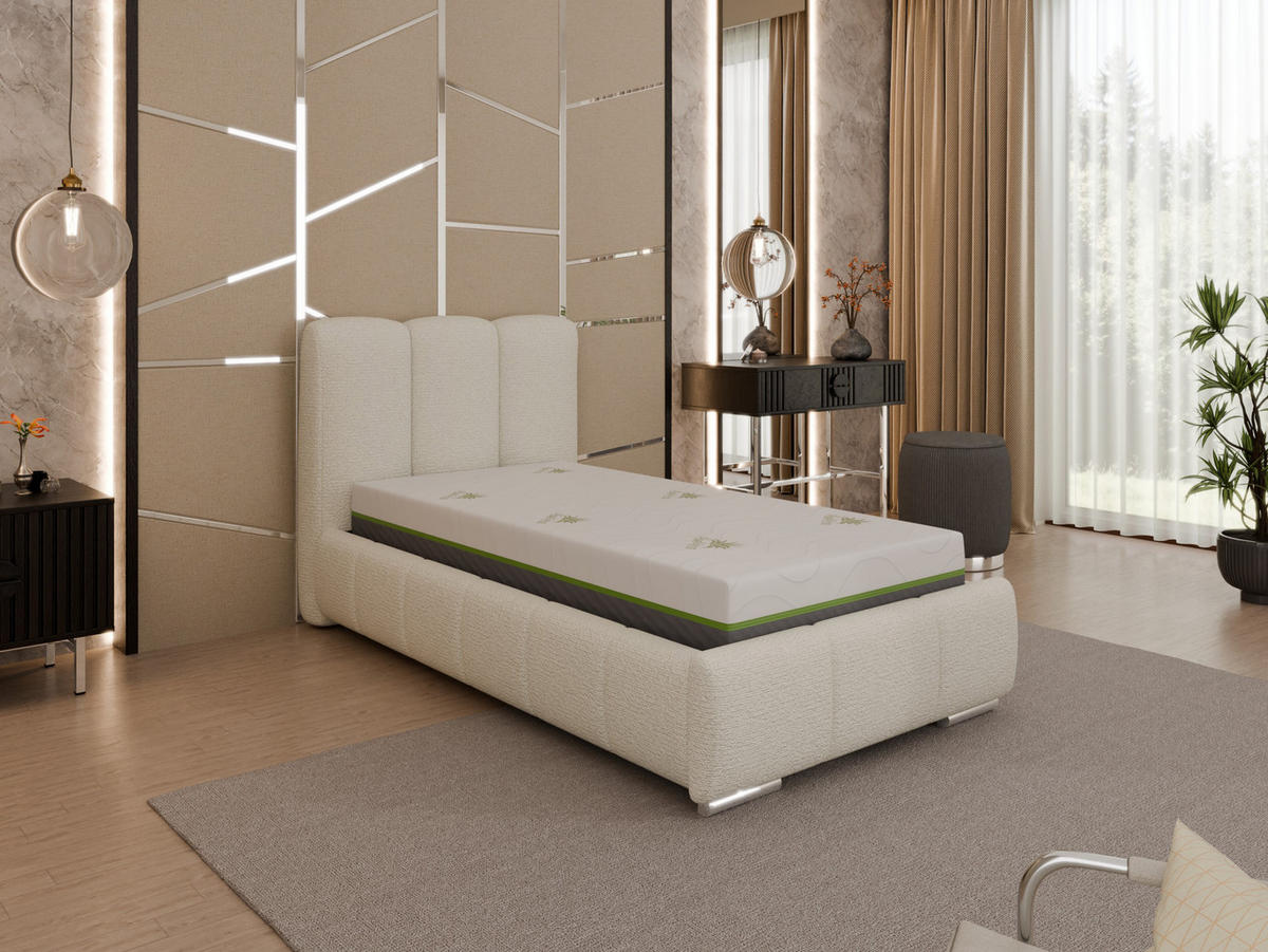 POLSTERBETT Zaira 90x200cm – Elegantes Polsterbett für modernen Wohnstil , ZONIERTE TASCHENFEDERN KOKOS (21cm), creme - Creme, Holz (90/200cm) - Homesy