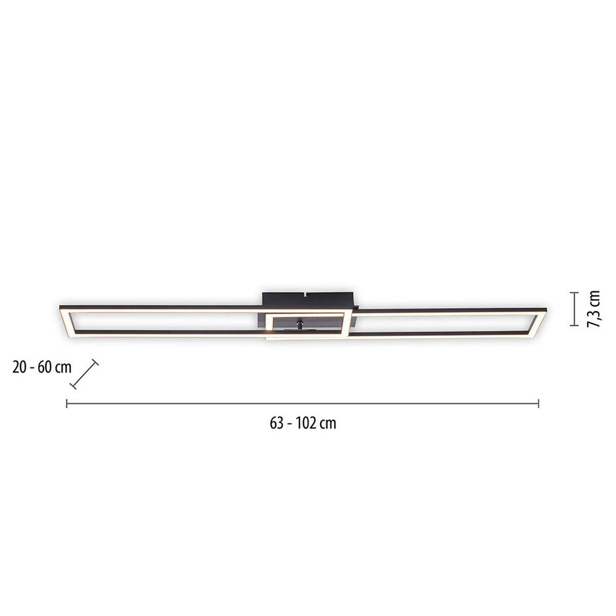 LED DECKENLEUCHTE Schwarz beweglich - Schwarz, Metall (102/60/7.3cm)