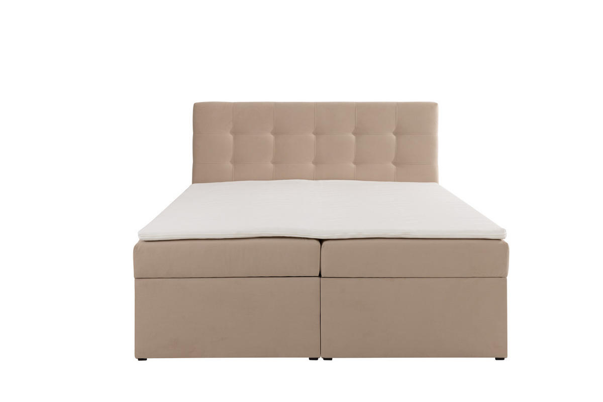 BOXBETT VELLIS mit Topper und Bettkasten, Beige, 200x200 cm - Beige, Textil (200/200cm) - KS Home Concept