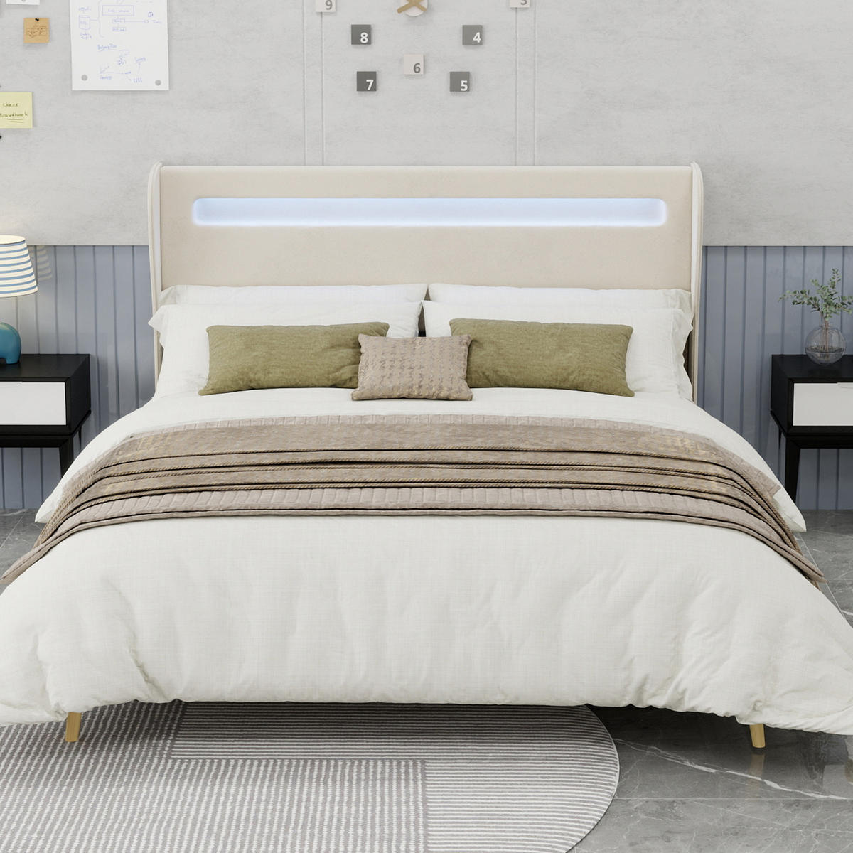 POLSTERBETT 160x200 cm LED Kopfteil beige - Beige, Textil (160/200cm) - Fortuna Lai