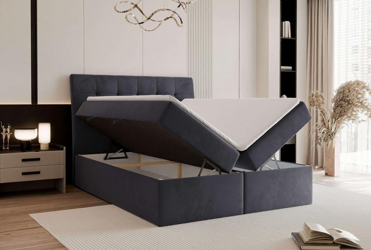 BOXBETT 200x200 cm mit Topper - Anthrazit, Textil (200/200cm) - Idohome