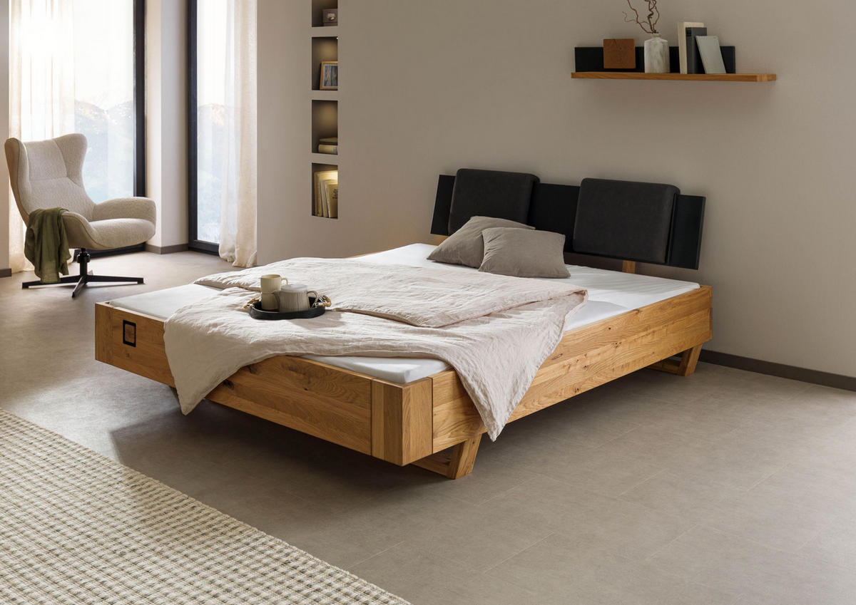 BETT Massivholz Wildeiche 200 x 200 x 86 natur KITZBÜHEL #159 - Naturfarben, Holz (200/200cm) - Massivmoebel24