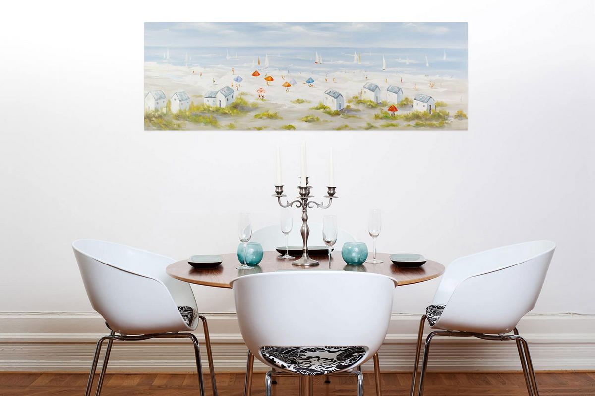 ÖLGEMÄLDE 150/50 cm - Blau/Beige, Holz/Textil (2/50cm) - KUNSTLOFT