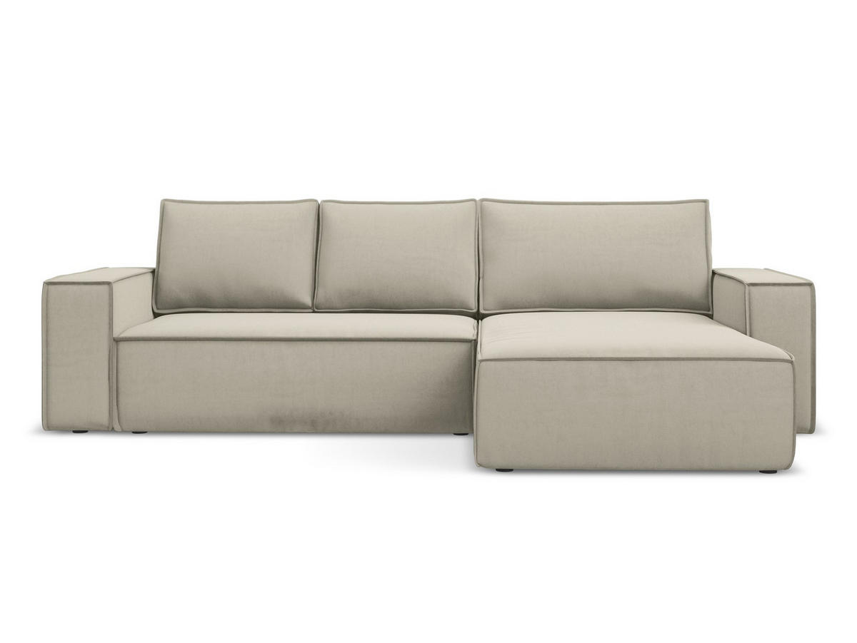 ECKSOFA mit Schlaffunktion Samt Stoff Creme - Perlmutt/Creme, Kunststoff/Textil (290/185cm) - Makamii