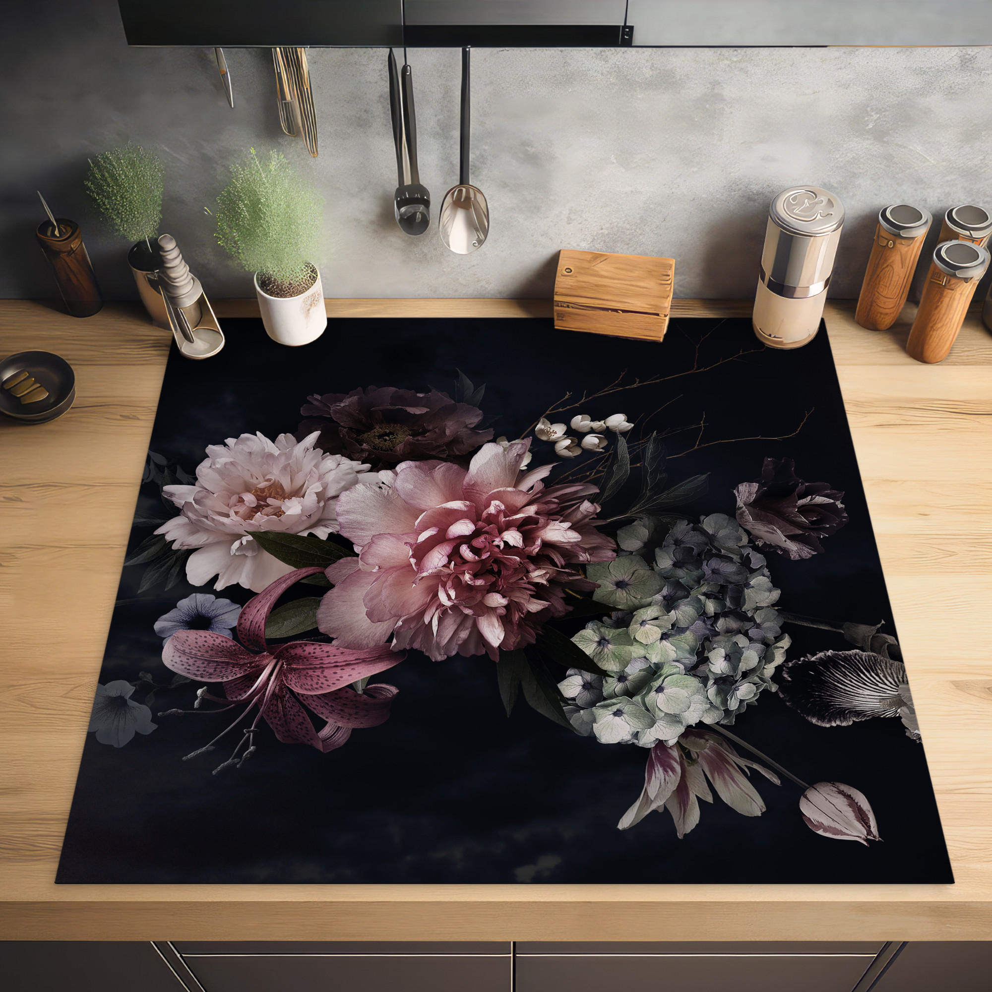 HERDABDECKPLATTE Blumen - Vintage - Pastell - Rosa - Weiß 78x78 cm - Altrosa, Kunststoff (78/0.2/78cm) - MuchoWow