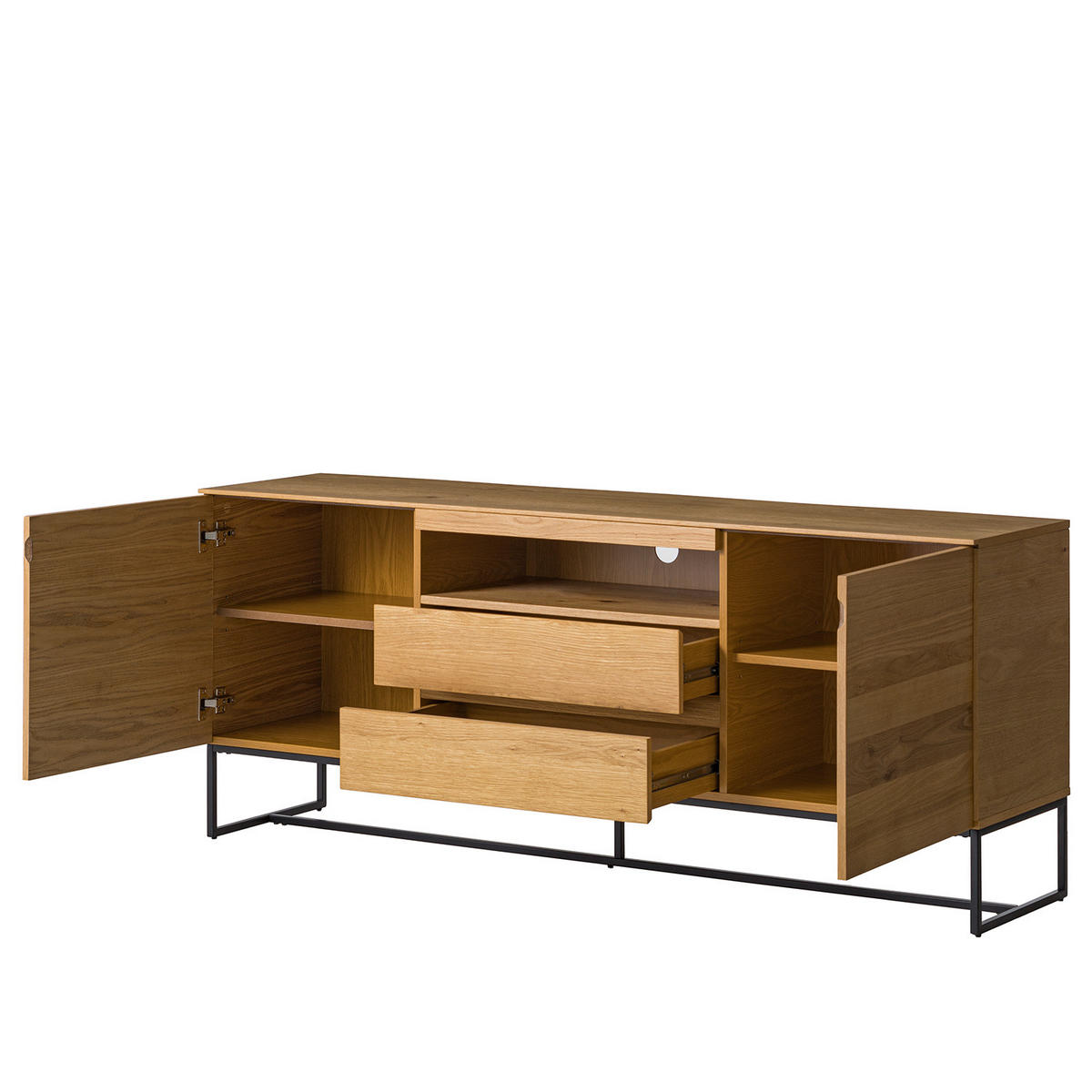 TV-LOWBOARD - Echtholzfurnier / Eisen, Breite 165 cm - Eichefarben/Schwarz, Holzwerkstoff (165/67/40cm) - home24