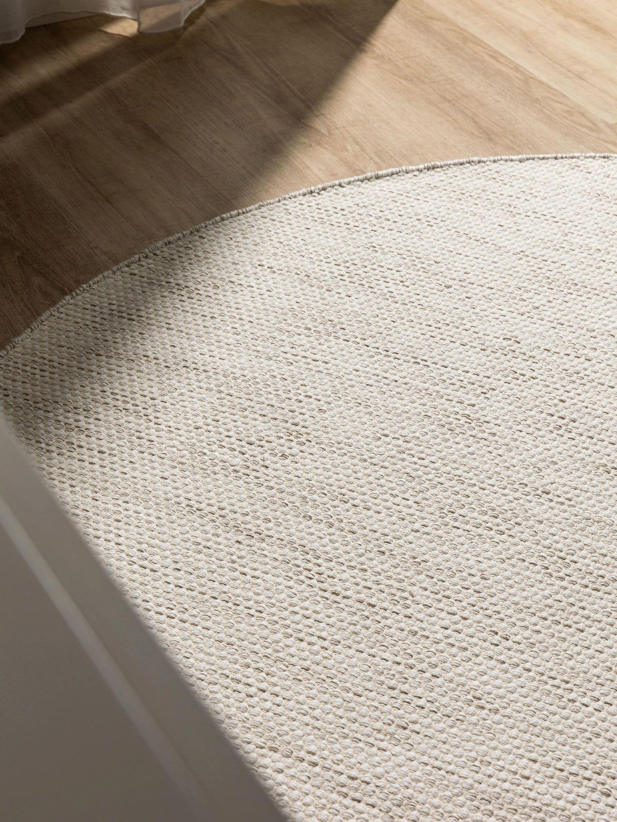 BAUMWOLLTEPPICH Ron handgewebt ø 120 cm rund - Creme, Naturmaterialien/Textil (120/120cm) - benuta