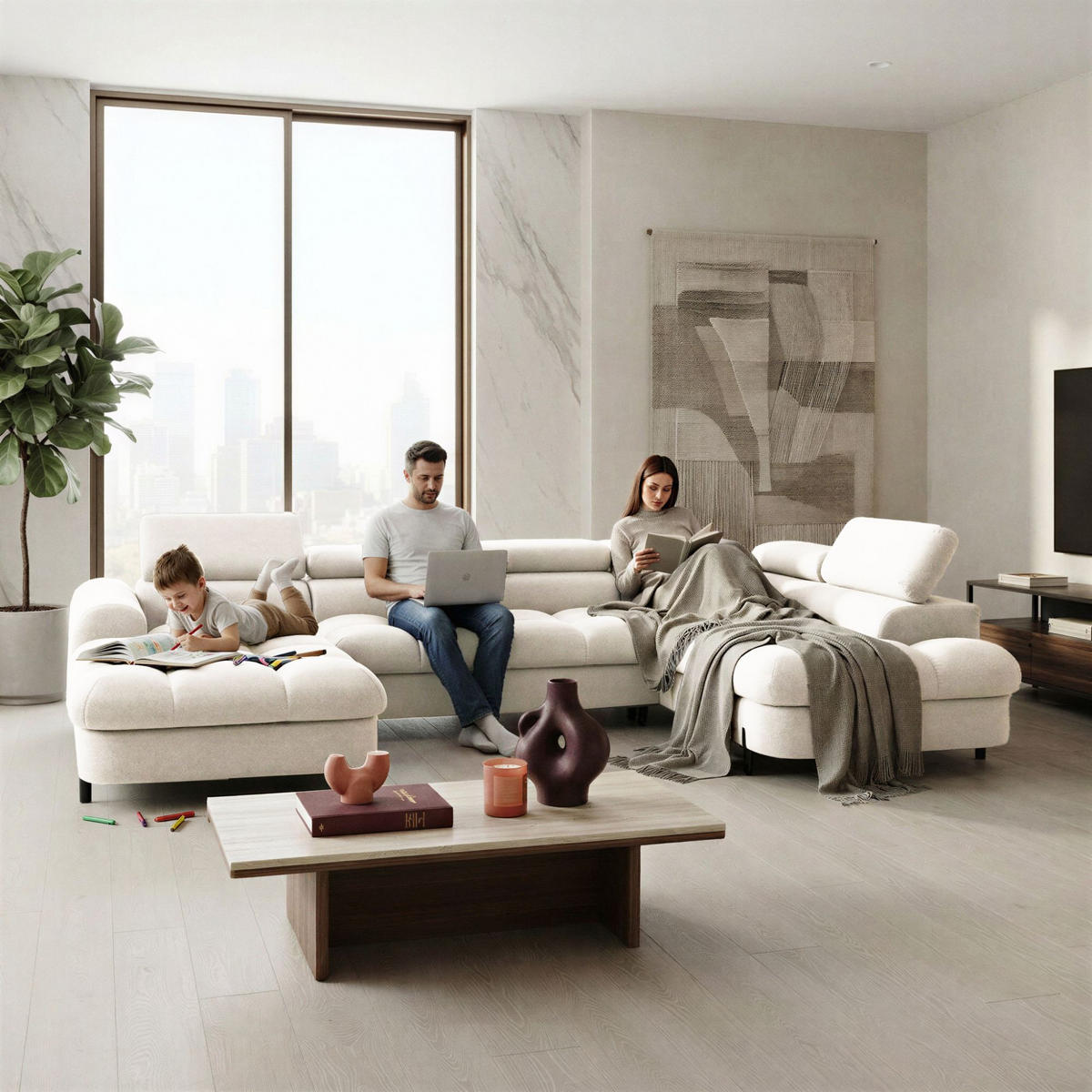 ECKSOFA U-Form BOWL U Rechts mit Schlaffunktion 125x265 Velours Creme - Creme/Schwarz, Holz/Textil (195/90/339cm) - Muffo