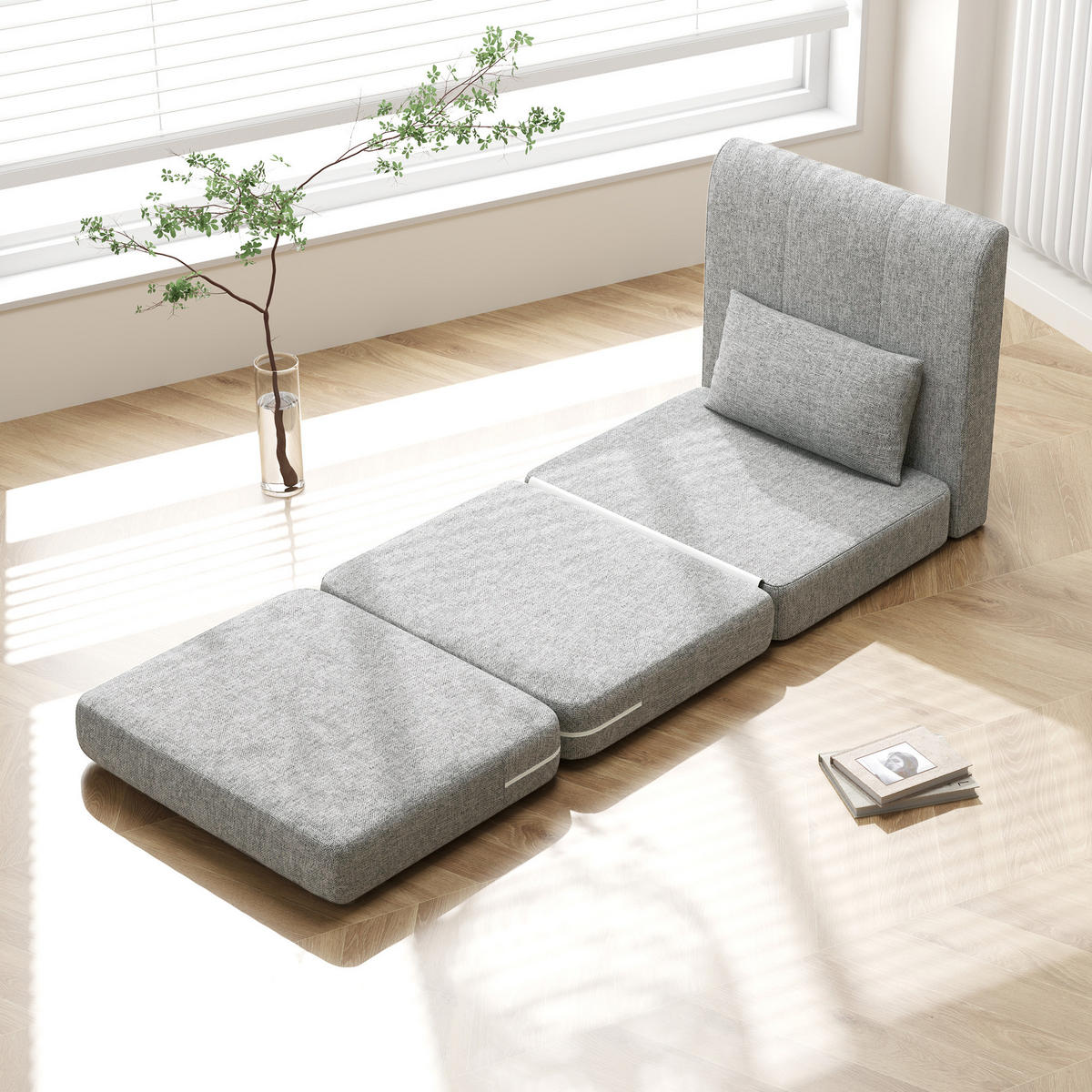 BODENSESSEL 2-in-1 Klappbar Schlafsofa mit Kordoptik für Wohnzimmer, Grau - Grau, Textil/Metall (75/74/80cm) - HOMCOM