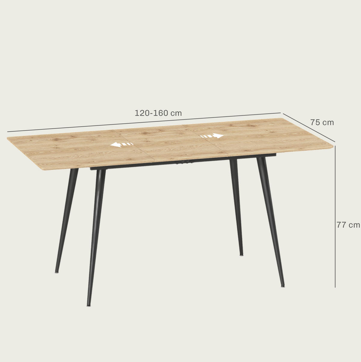 AUSZIEHTISCH 120/75/77 cm in Natur mit Stahlgestell – ausziehbar auf 160 cm - Braun, Holzwerkstoff (160/75/77cm) - BEAOK