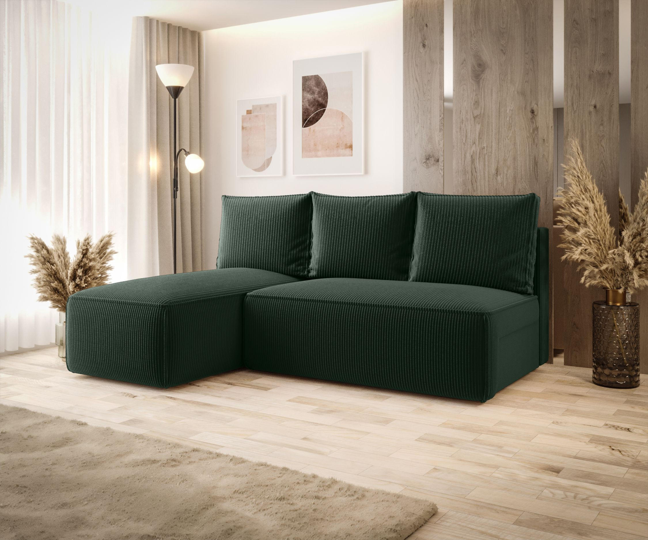 ECKSOFA mit Schlaffunktion SAVIO MINI Poso 14 Links - Dunkelgrün, Textil (200/140cm) - Bedante