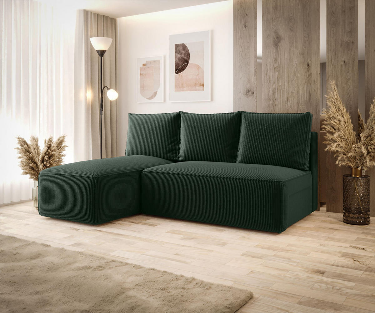 ECKSOFA mit Schlaffunktion SAVIO MINI Poso 14 Links - Dunkelgrün, Textil (200/140cm) - Bedante
