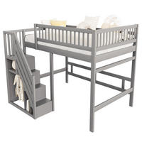 BETT mit Stauraumtreppe 140x200 cm Kiefernholz Grau - Grau, Holzwerkstoff (140/200cm) - Beauniv