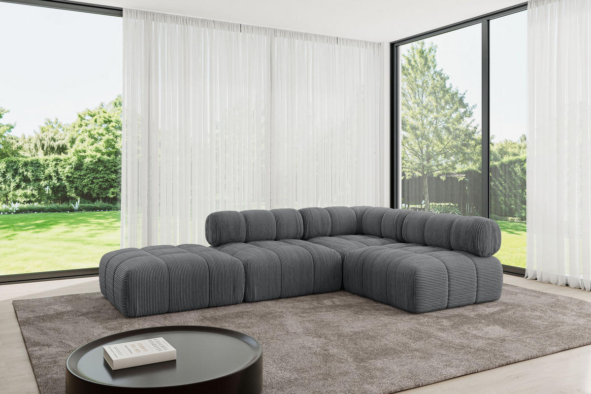 ECKSOFA modulares Sofa Favio-L1 - 285x190x70 cm Dunkelgrau Cord - Dunkelgrau, Holzwerkstoff/Textil (285/190cm) - ALTDECOR