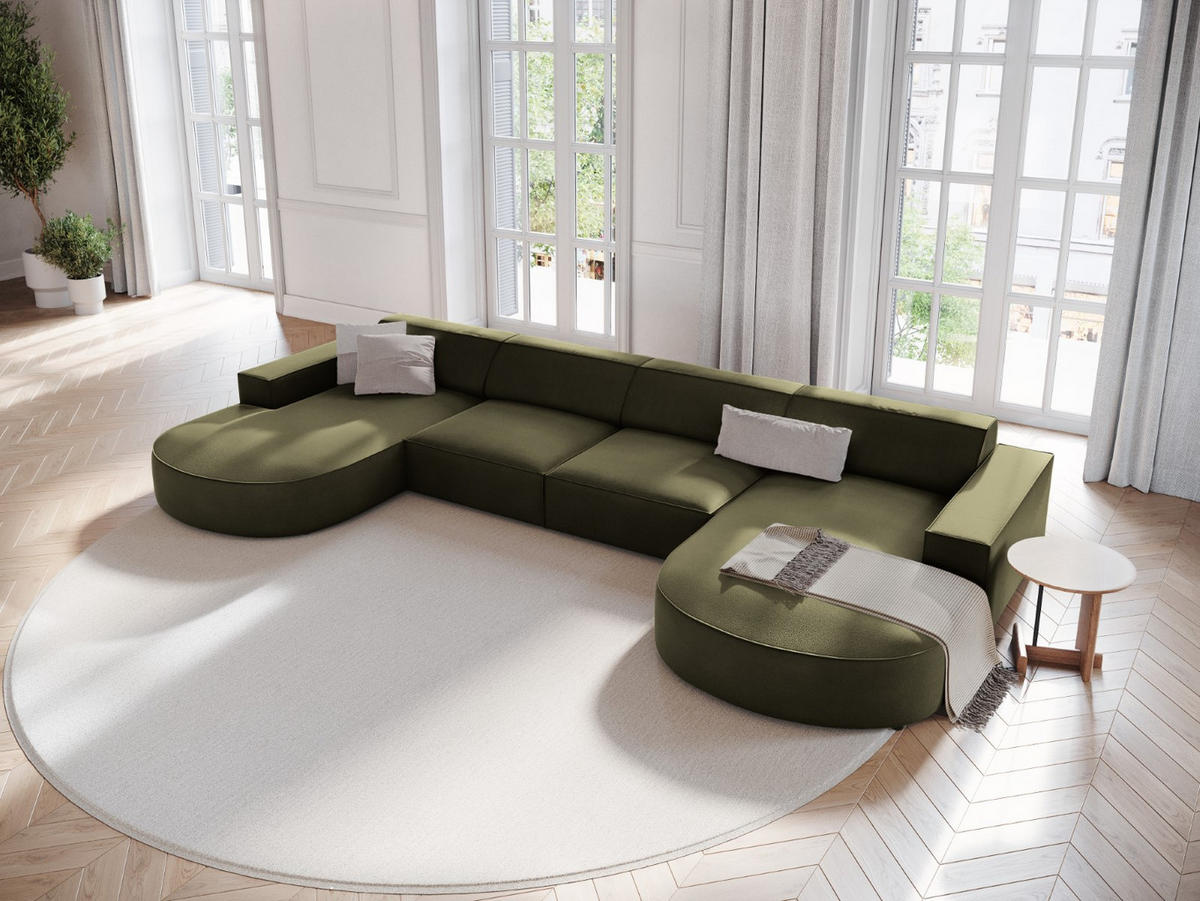 PANORAMASOFA Jodie aus Samt grün 6 Sitzplätze - Grün, Textil (166/70/364cm) - Micadoni