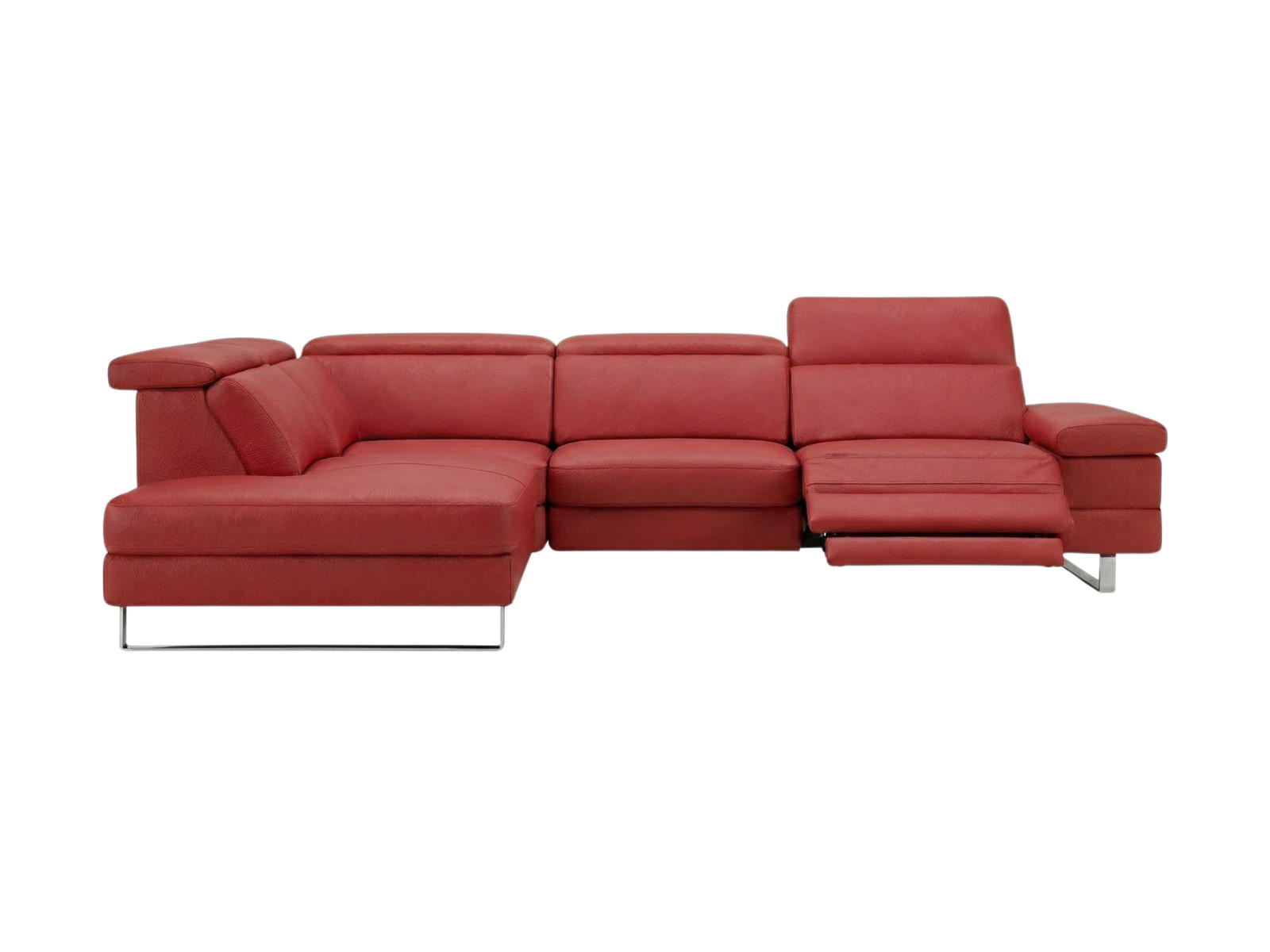 ECKSOFA Virage Echtleder mit 1 x Relaxfunktion Rot - Rot, Leder/Metall (263/232cm)
