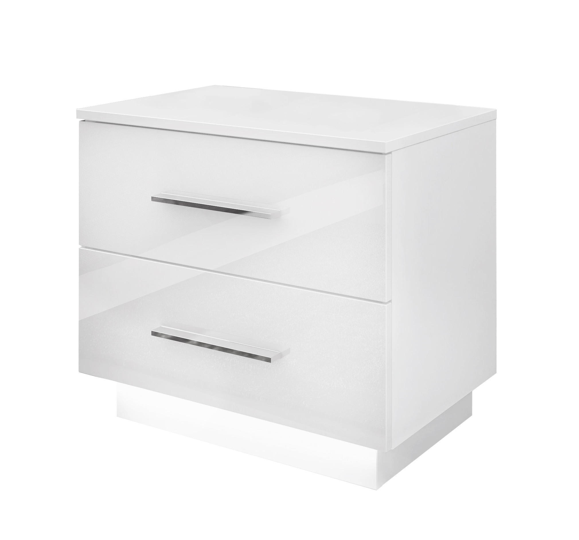 NACHTTISCH LINA mit Chromgriffen, Hochglanz, LED - Weiß, Holzwerkstoff (55/50/37cm) - Lookway