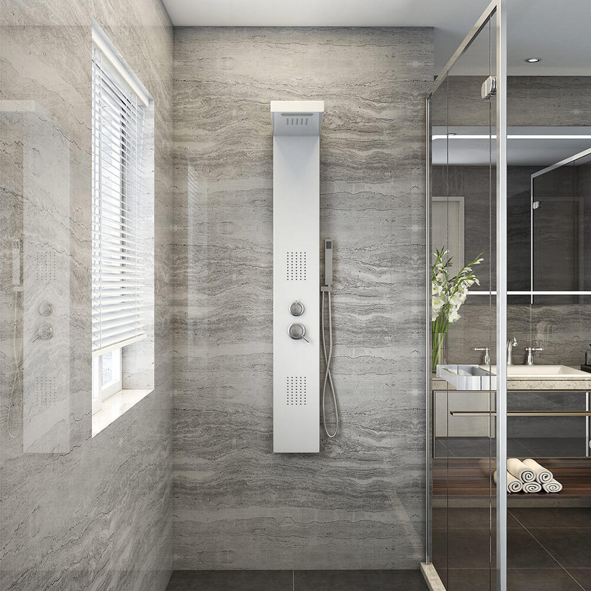 DUSCHPANEEL CASCATA - Weiß - Weiß, Metall (20/142/50.5cm) - Home Deluxe