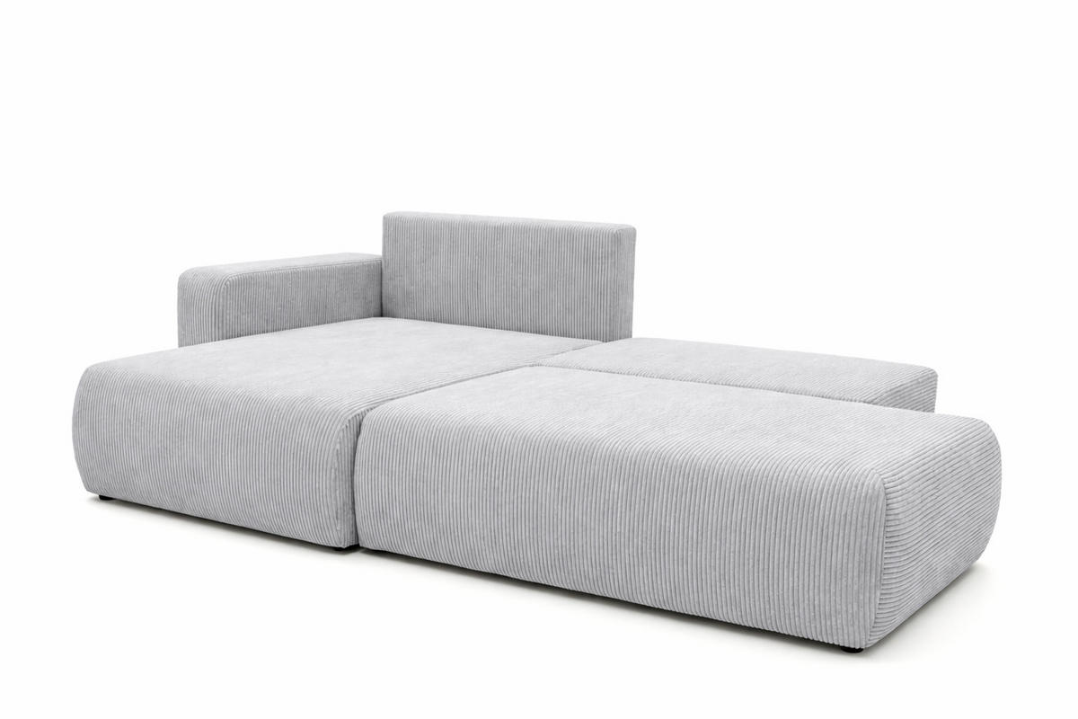 ECKSOFA Mit Schlaffunktion Und Bettkasten, Cordstoff Poso, Hellgrau, Links, OPEN XL - Hellgrau, Holz (262/145cm) - Kaiser Möbel